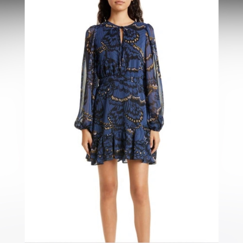 NWT Ted Baker Navy and Gold Long Sleeve Dress